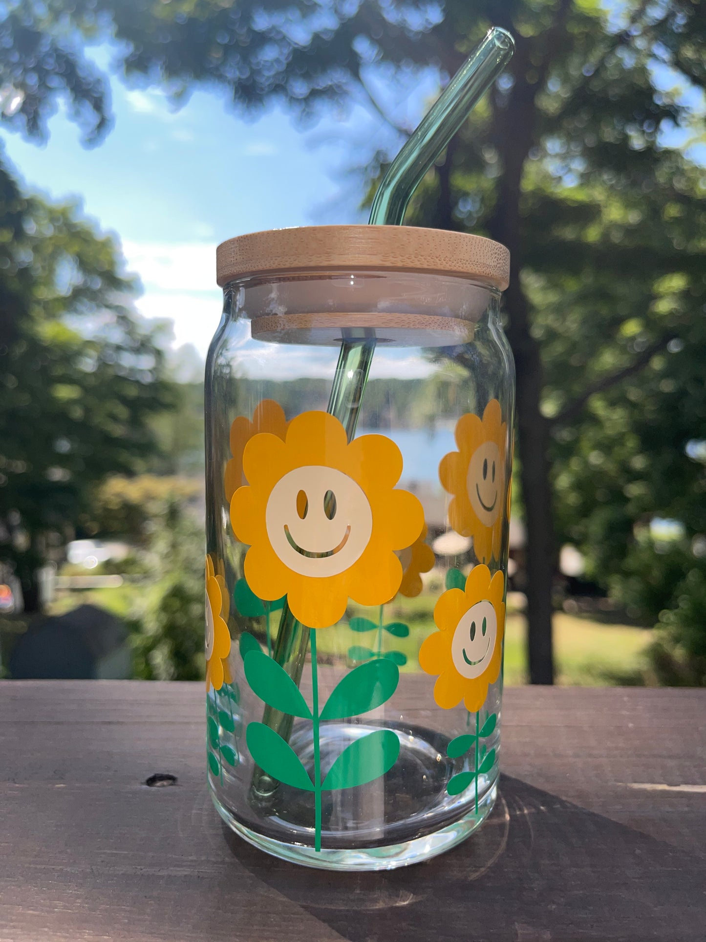 Smiling Sunflower Beer Can Glass