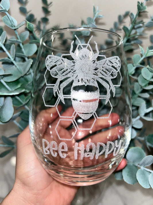 Bee Happy Wine Glass