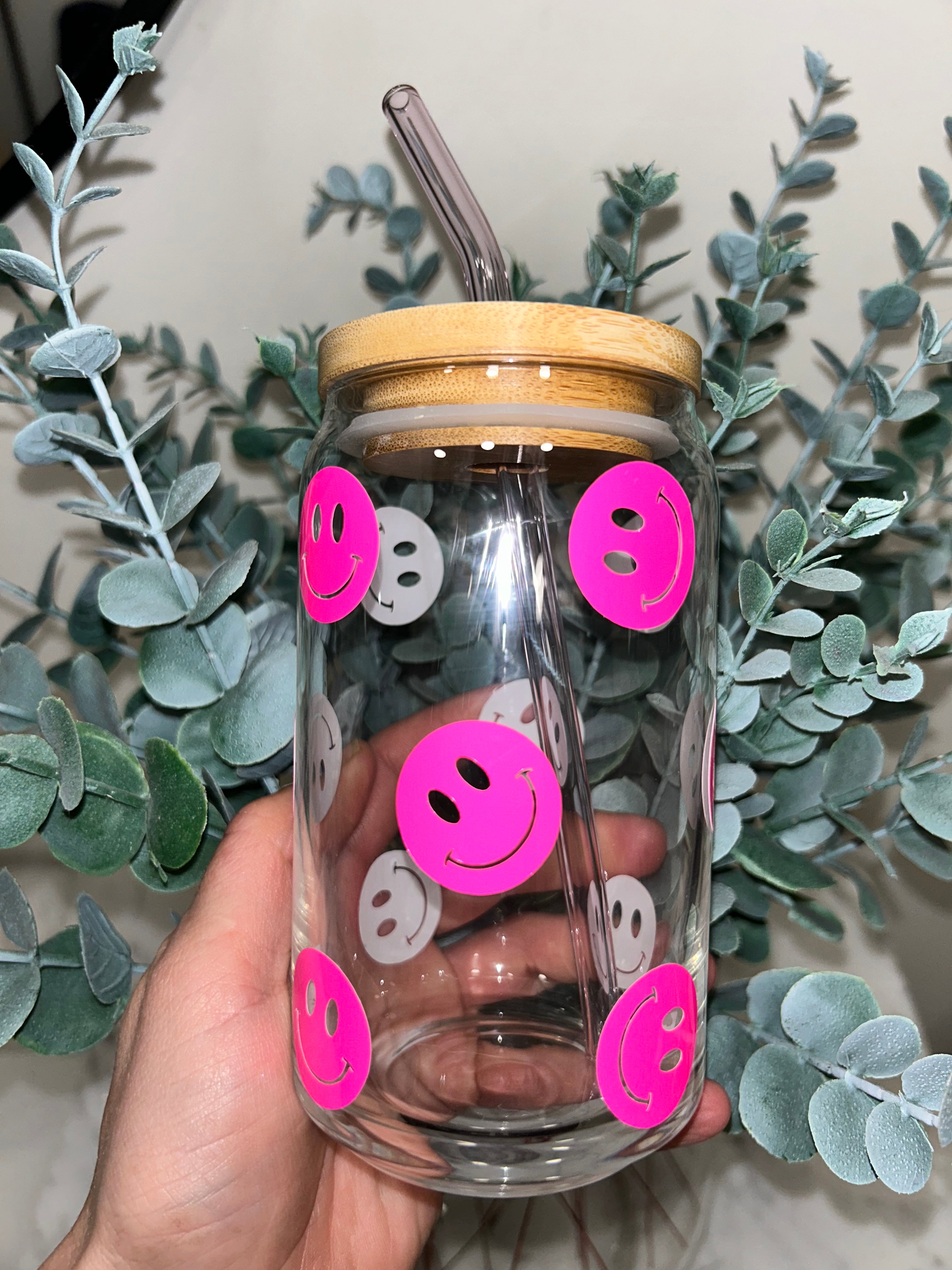 Smiley Face Iced Coffee Cup Glass Beer Can Glass Smiley Face Iced Coffee Cup  Glass Cup Gifts for Women Coffee Glass for Her 