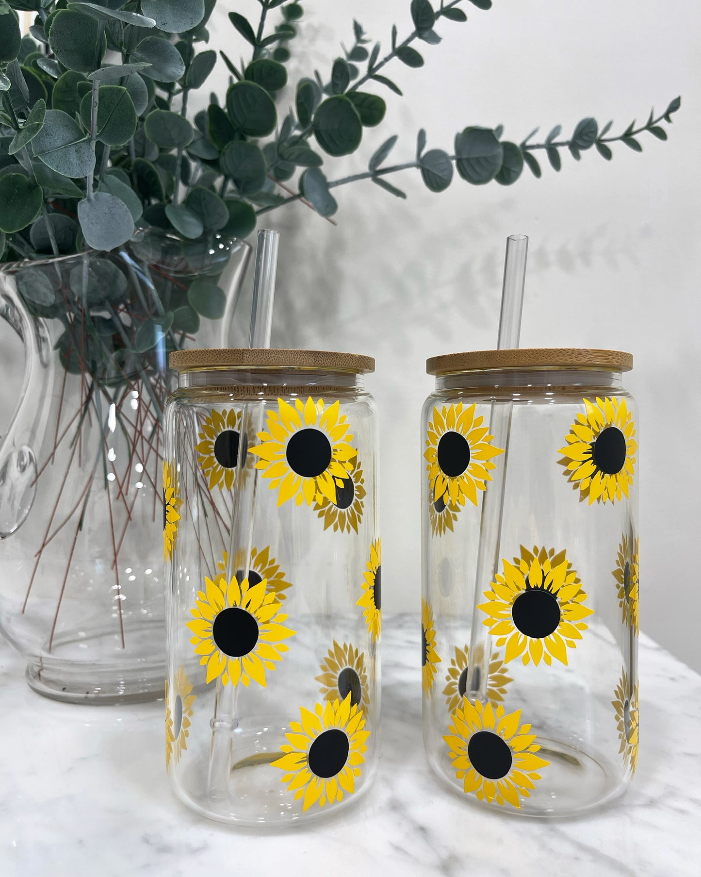 Sunflower Beer Can Glass, Sunflower Coffee Cup, personalized coffee cup, Gift for her, Floral Coffee Cup