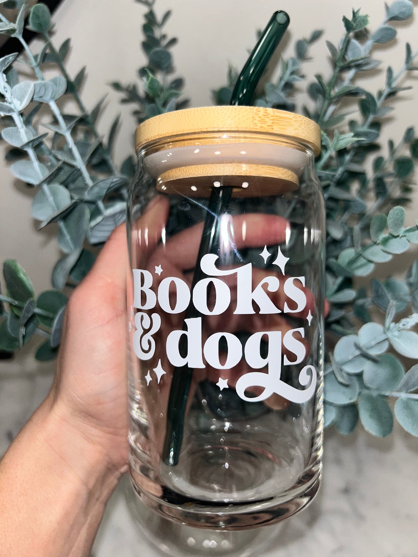 Books and Dogs Beer Can Glass
