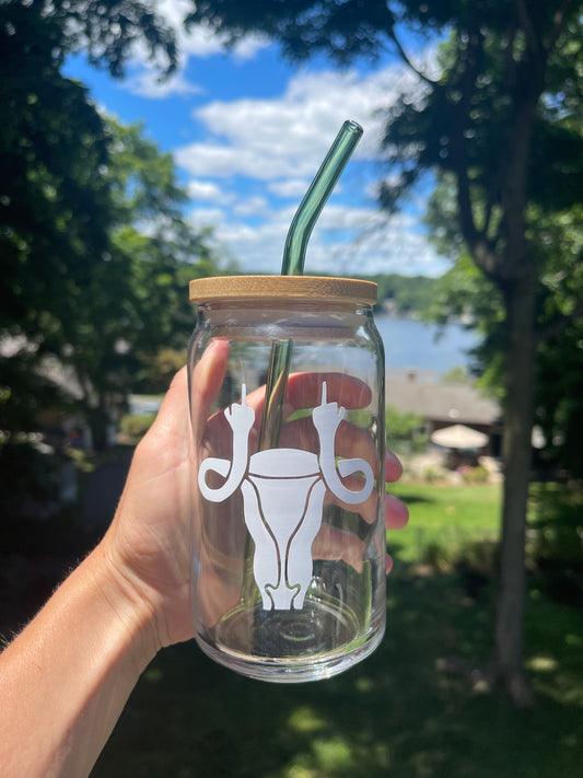 Uterus Middle Finger Beer Can Glass