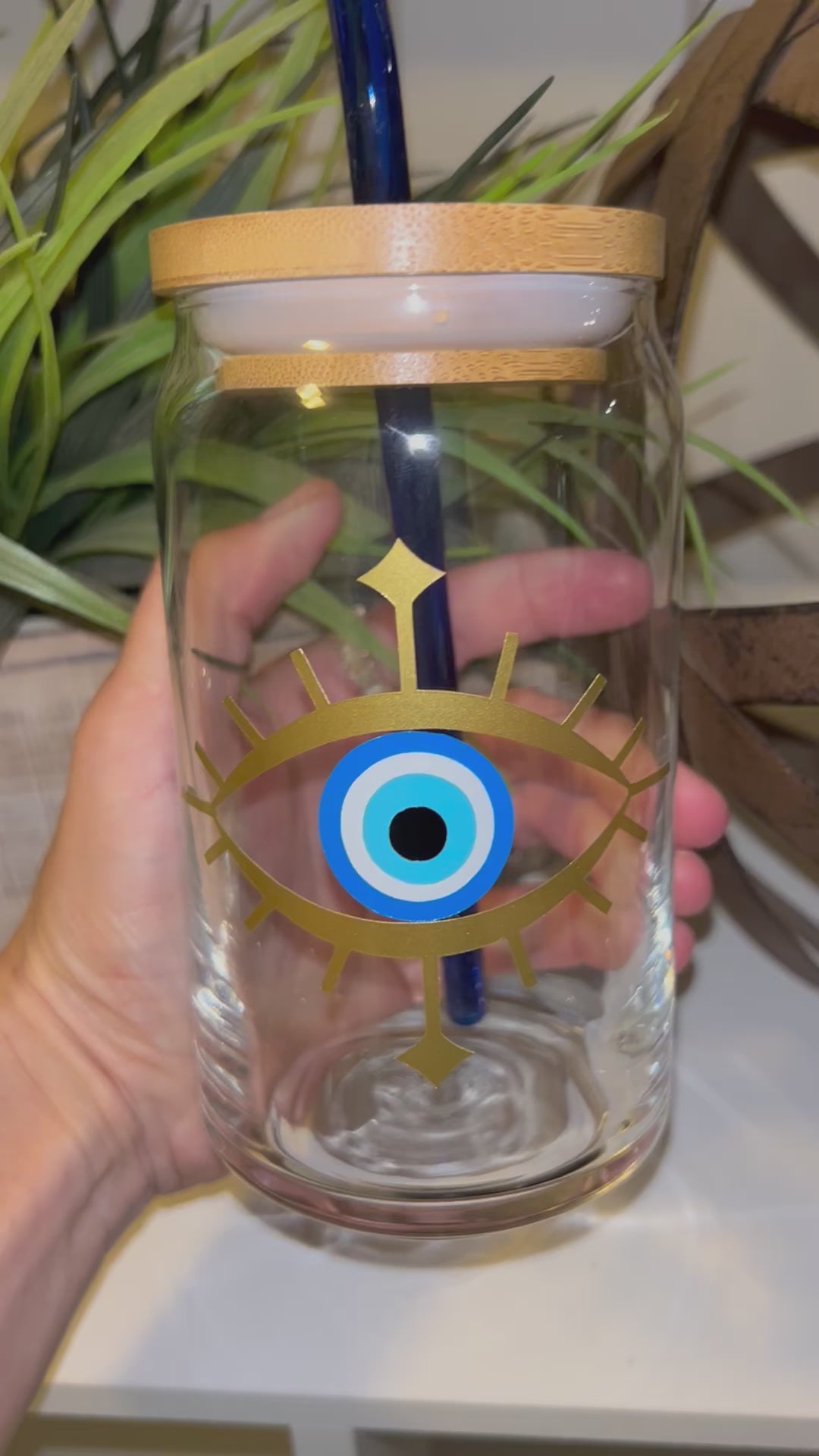 Evil Eye Beer Can Glass | Boho Coffee Glass | Aesthetic Coffee Glass | 16 oz, Size: One Size