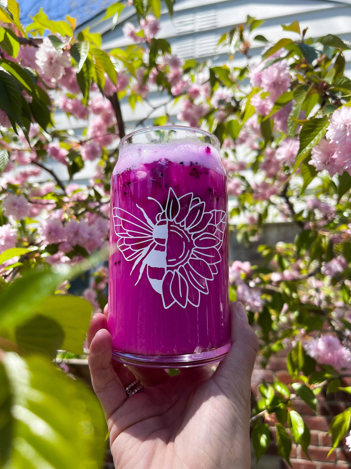 Bee and Sunflower Beer Can Glass