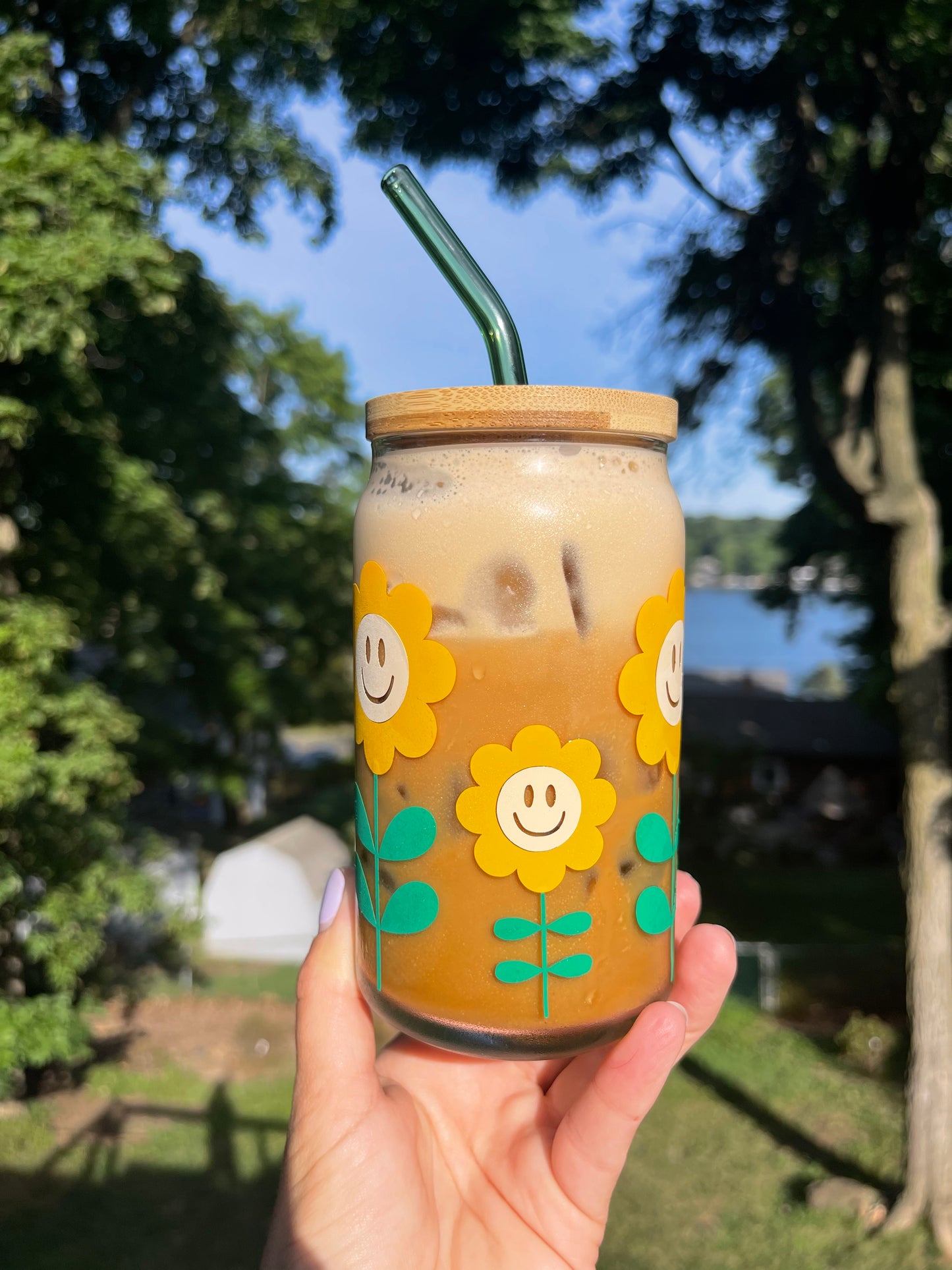 Smiling Sunflower Beer Can Glass