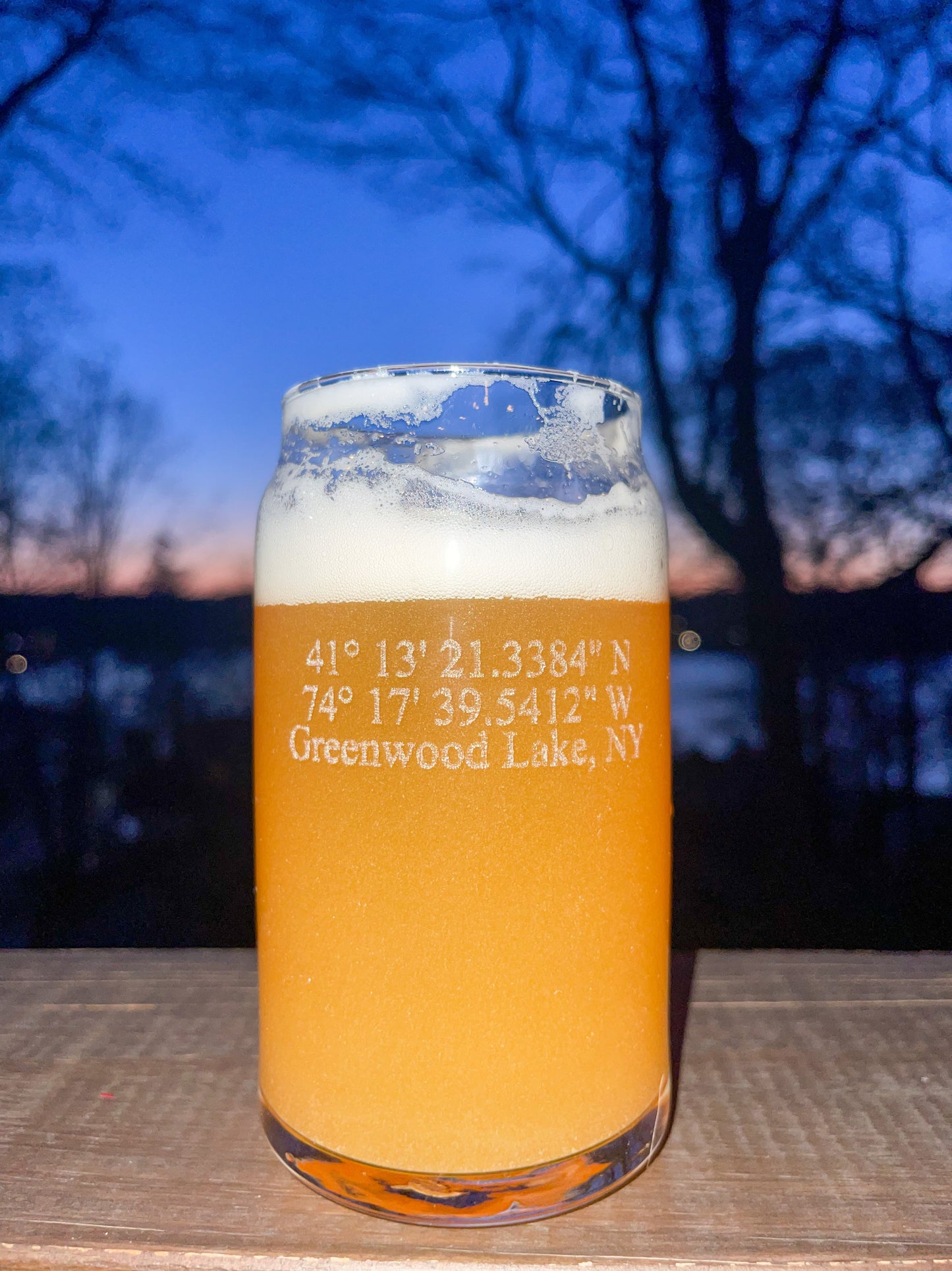 GPS Coordinates Engraved Beer Can Glass