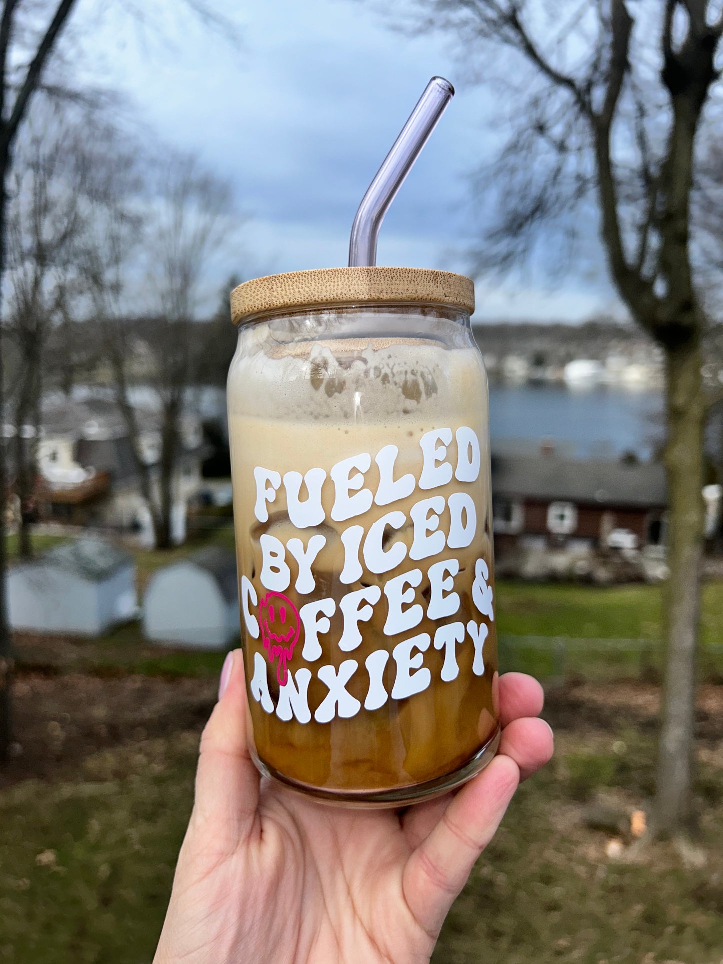 Fueled By Iced Coffee and Anxiety Beer Can Glass