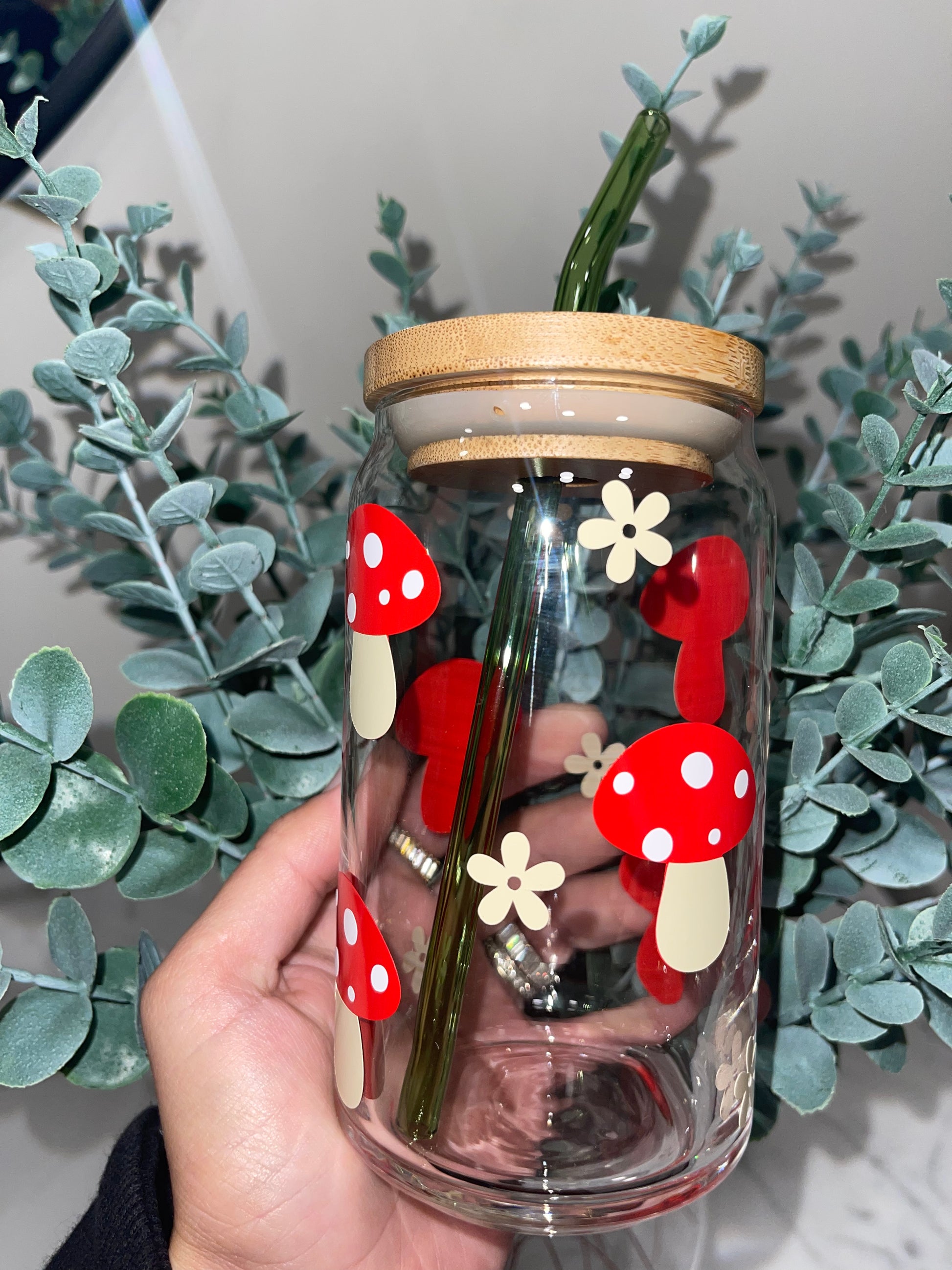 Mushroom Beer Can Glass  Boho Mushroom Coffee Glass 24 OZ