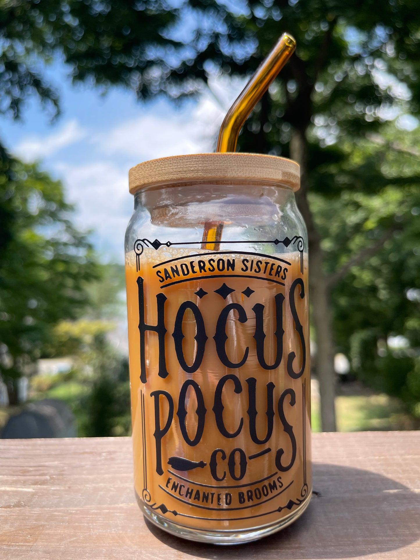 Hocus Pocus Enchanted Brooms Beer Can Glass