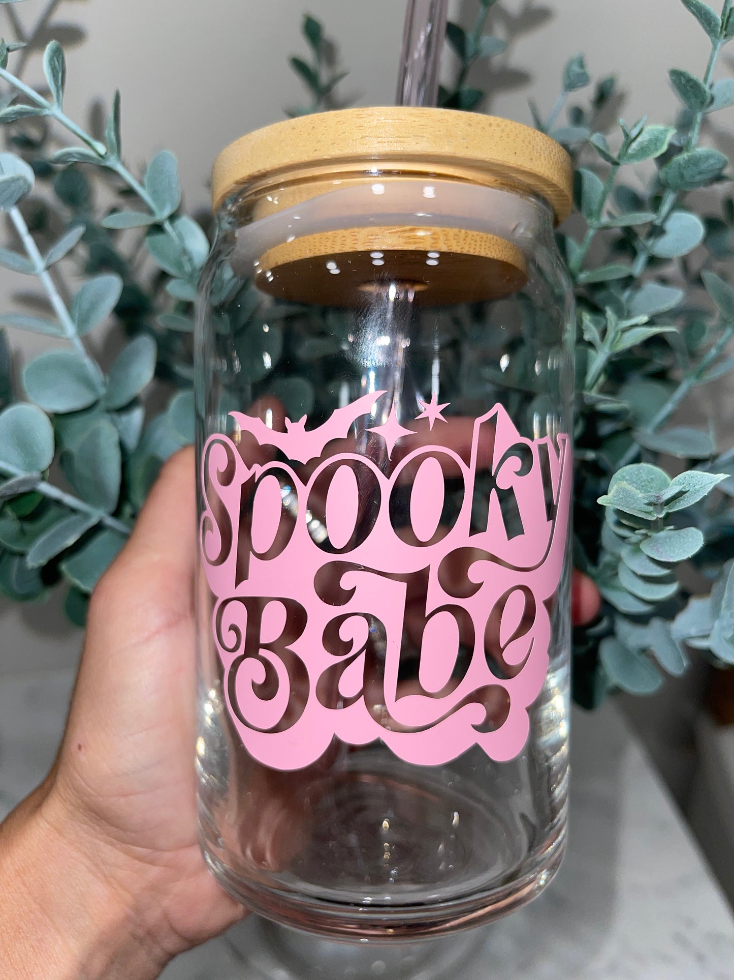 Pink Spooky Babe Beer Can Glass