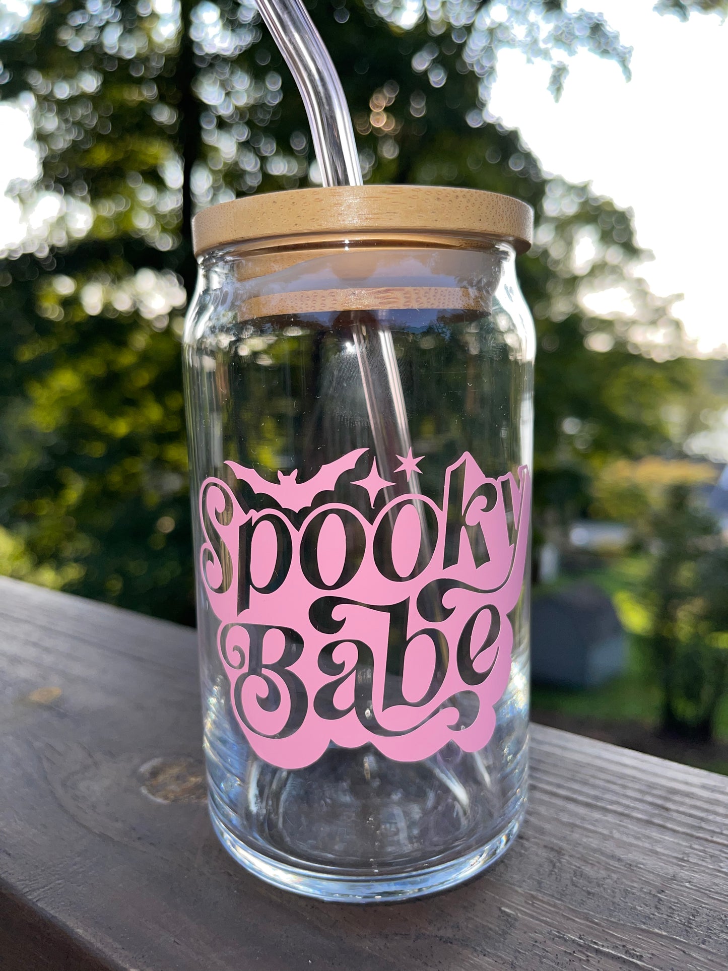 Pink Spooky Babe Beer Can Glass