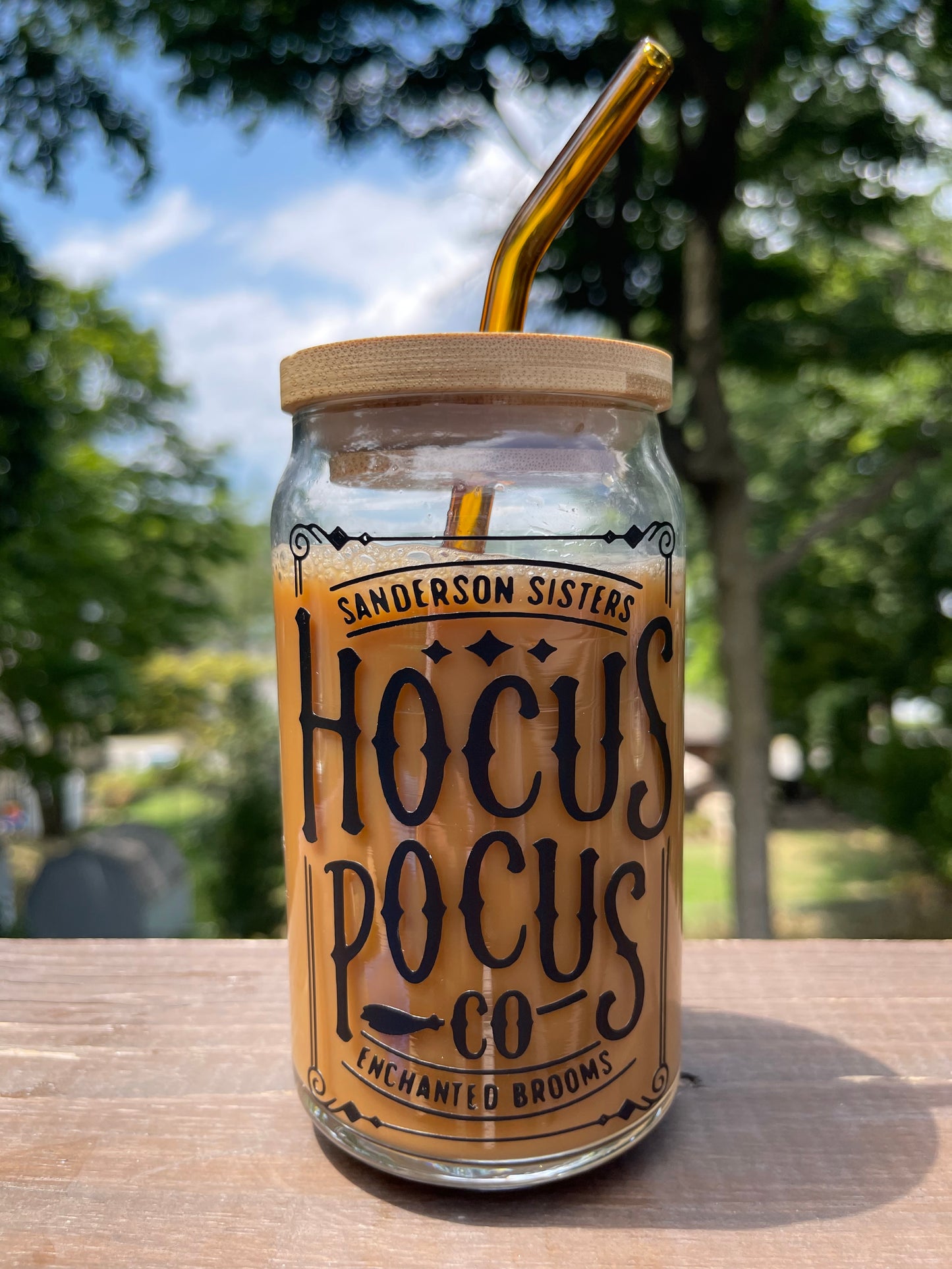 Hocus Pocus Enchanted Brooms Beer Can Glass