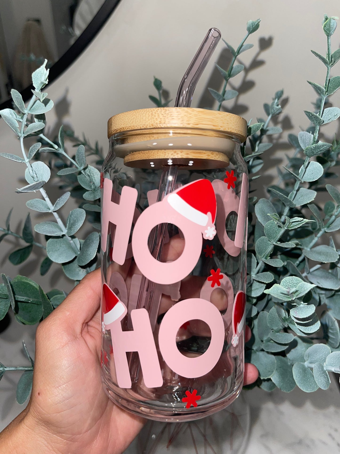 Pink Christmas Beer Can Glass