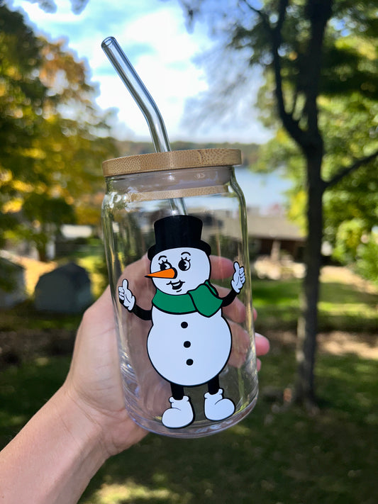 Vintage Snowman Beer Can Glass