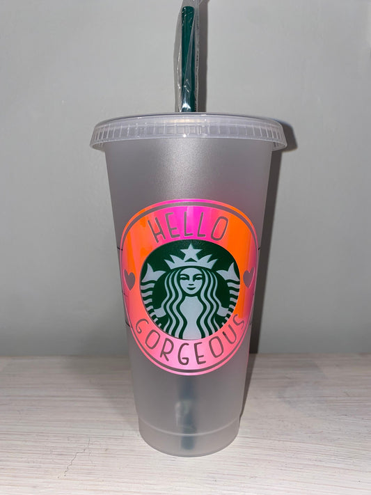 Hello Gorgeous Starbucks Tumbler, Starbucks Venti Tumbler, Gift for her, personalized Starbucks cup