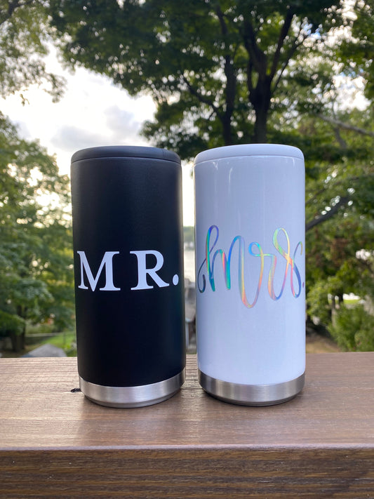 Mr and Mrs Slim Can Cooler Set | Engagement Gift | Wedding Gift | Bridal Shower Gift | Honeymoon Gift | Gift for Bride | Gift for Groom