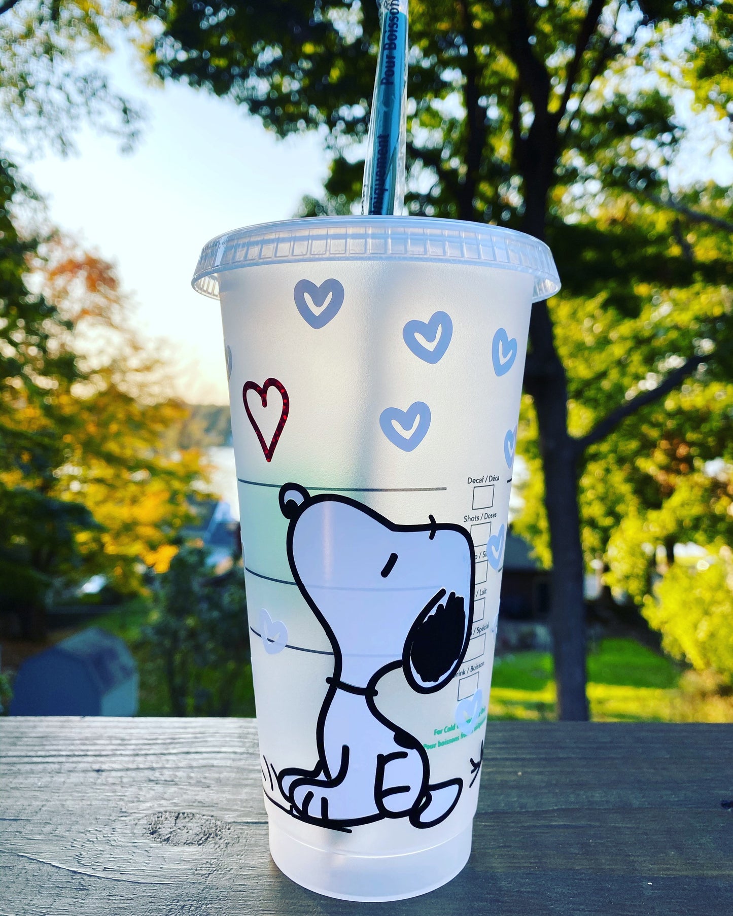 Snoopy on Heart Drinking Glass