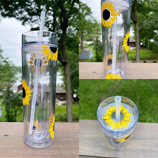 Sunflower Tumbler, personalized sunflower cup, Gift for her, Floral Tumbler, 16 oz Tumbler