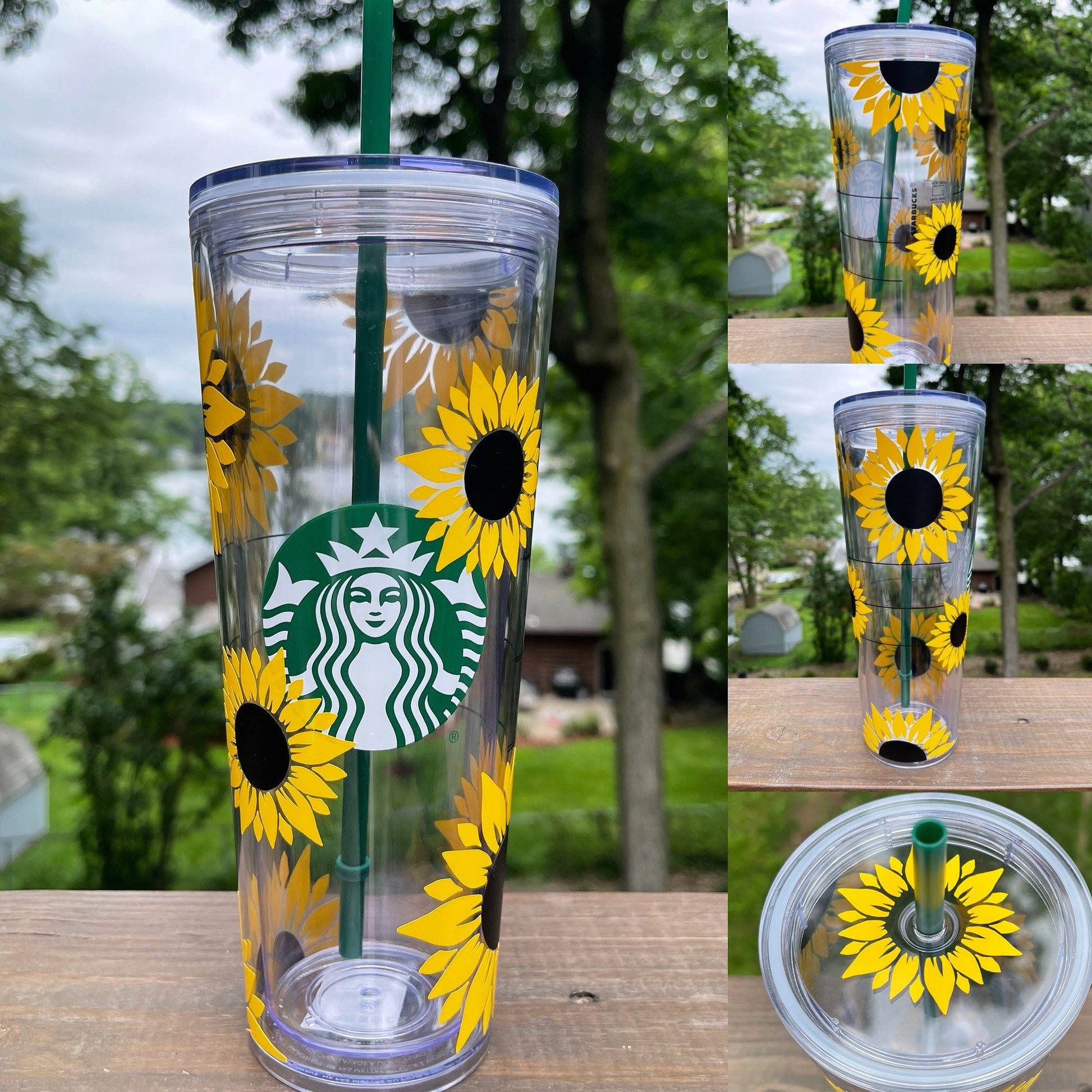 Starbucks Sublimation Tumbler Design With Sunflower Border / Diseño De Vaso  De Sublimación De Starbucks Con Borde De Girasol 