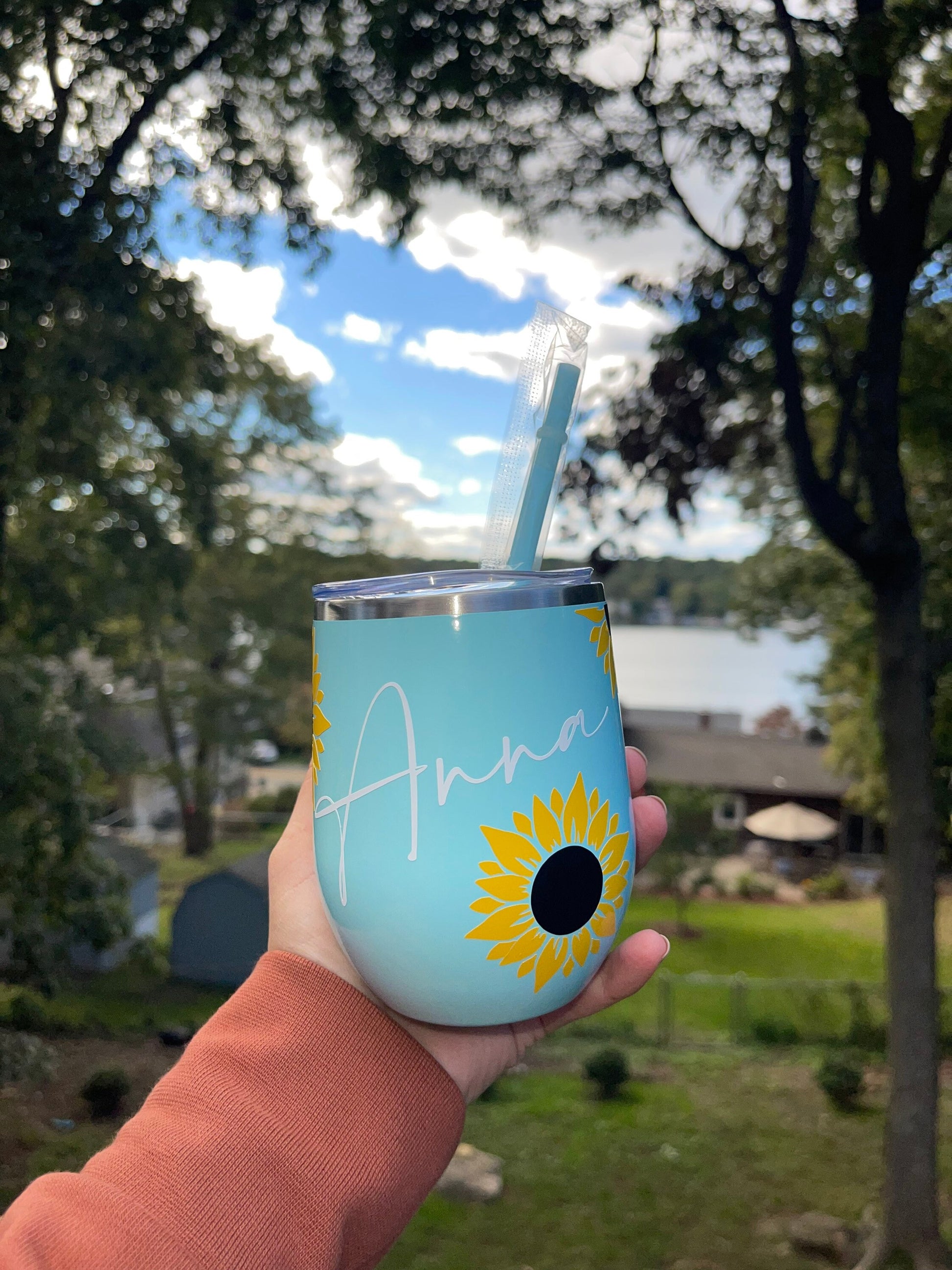 Personalized Sunflower Tumbler - Teal Sunflower Tumbler